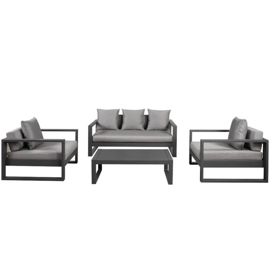Salon de jardin en aluminium: un canapé 3 places, 2 fauteuils, une table basse - MOLOKAI