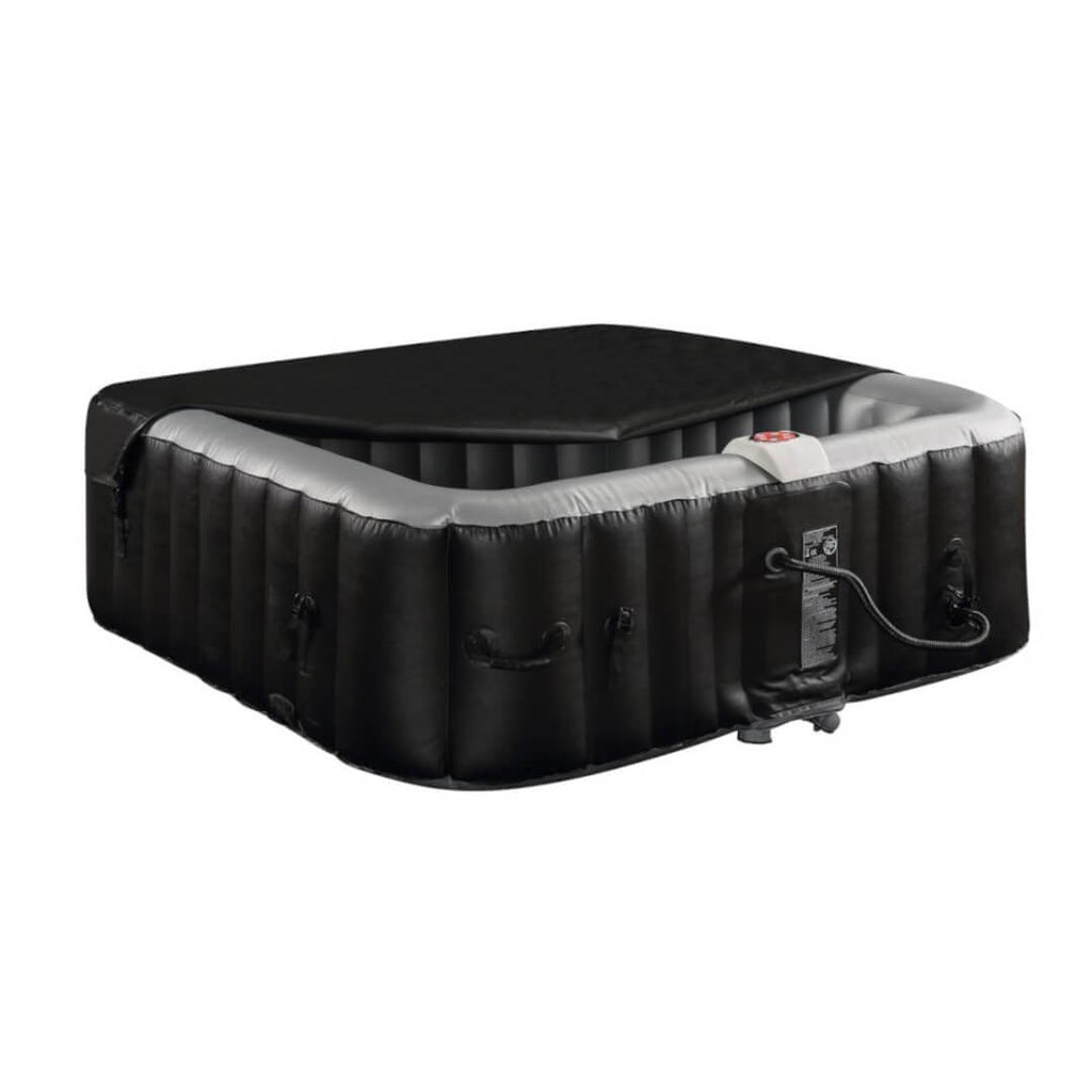 Spa gonflable carré 4 places B-COSY- Jacuzzi - L185 x P185 x H65 cm - 140 buses d'air - 910L - Noir et gris